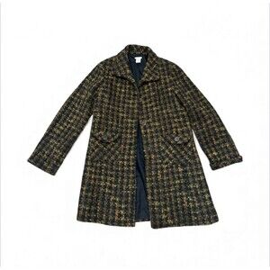 Vintage Austin Reed Women's Plaid Wool Black Green Rust Trench Jacket Coat Sz 12